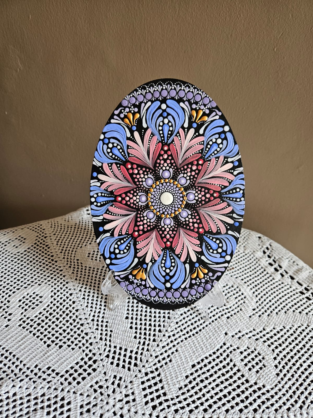 Oval pink, blue and lilac mandala